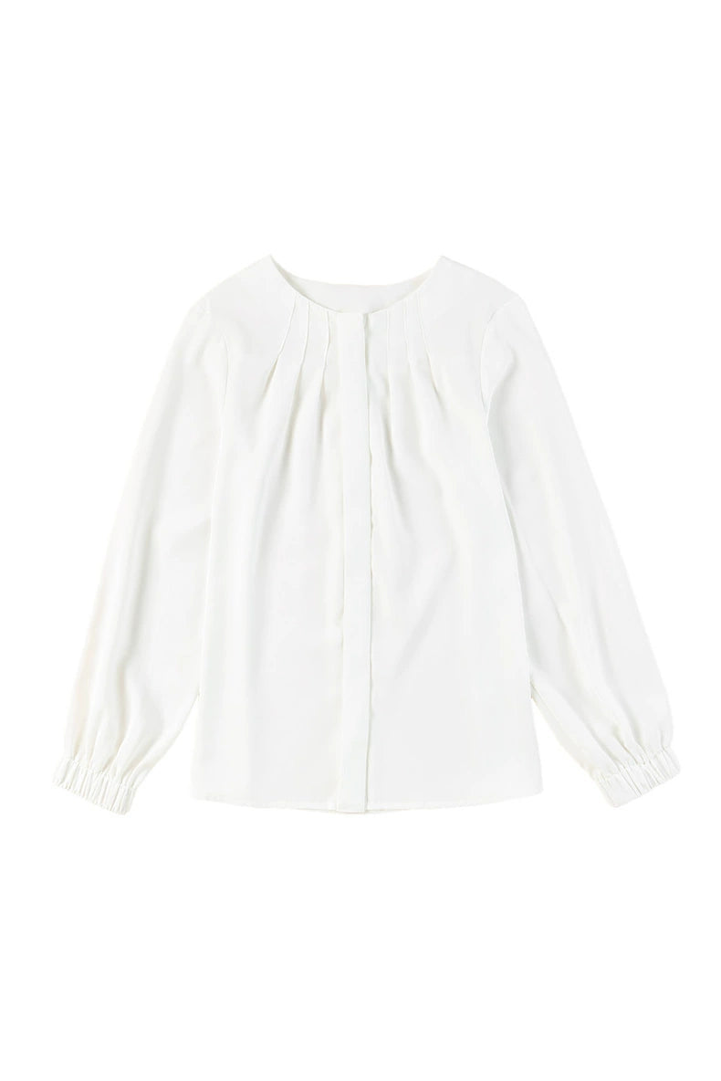 Pure Color Pleating Casual Stretch Button Long Sleeves Shirt