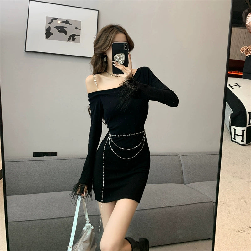 2023 New Sexy Black Slim-Fit Long Sleeve Dress