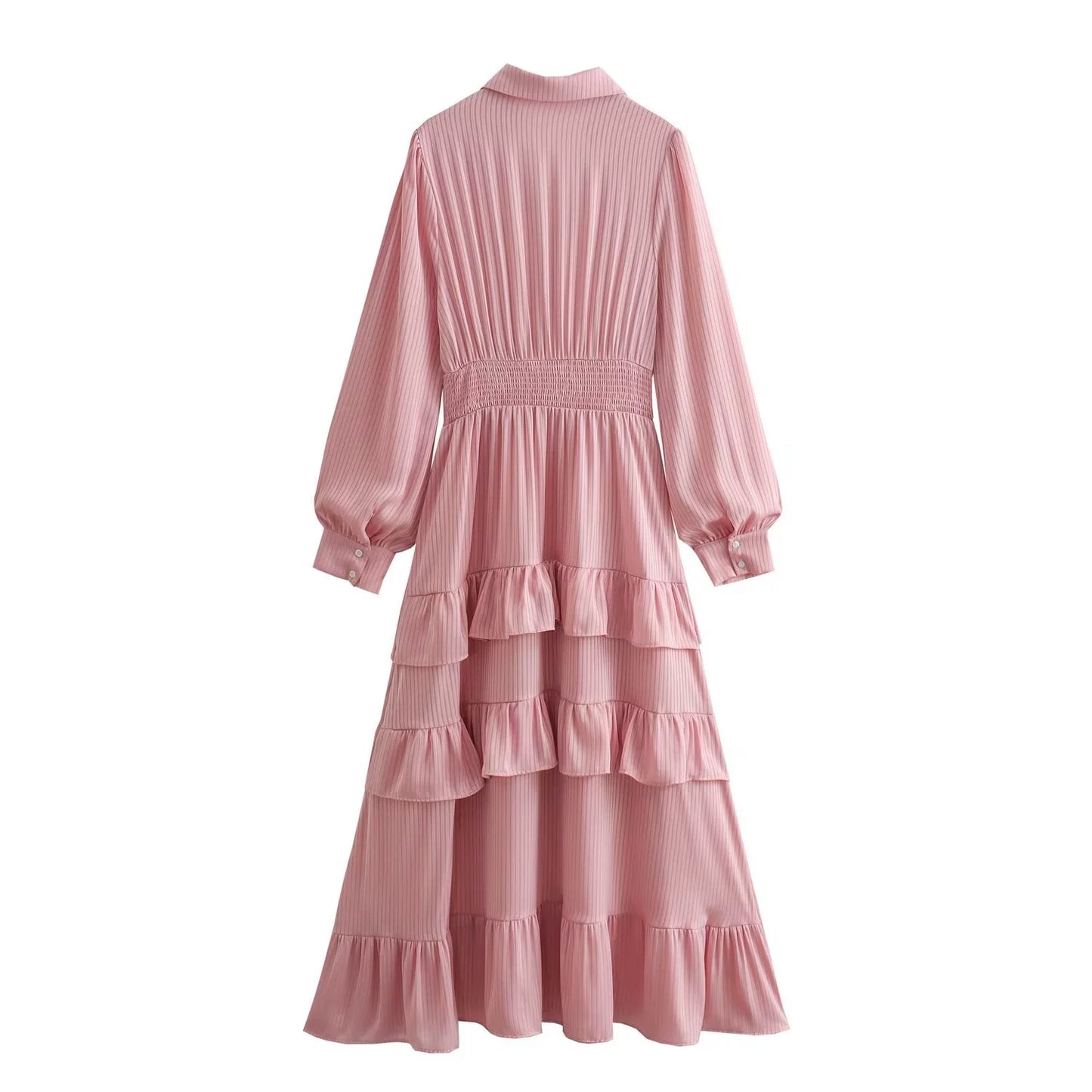 Niche Lantern Sleeve Waist Trimming Ruffles Long Dress