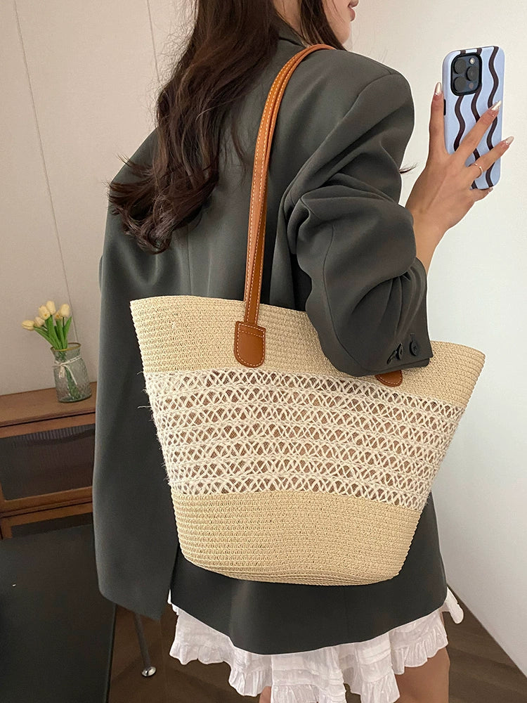 Women's French Shoulder Bag Work Clothing Straw Woven Bag