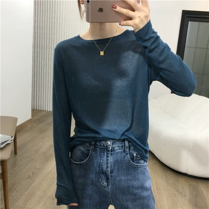 Simple Solid Color Long Sleeve Lightweight T-shirt