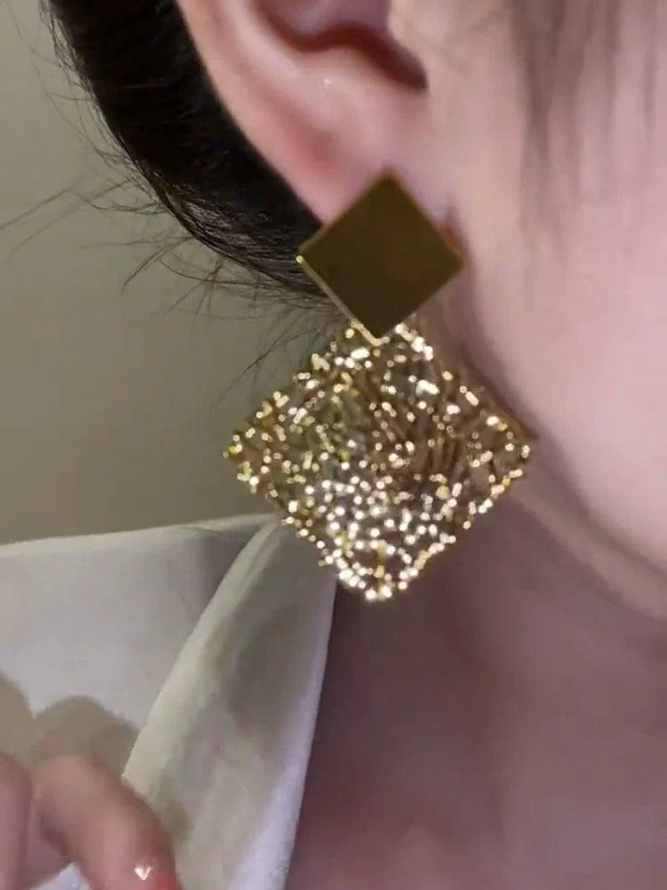 Niche Style Unique Geometric Cut Out Square Metal Earrings Fashion Elegant Simple Cold Style Stylish Classy Female New