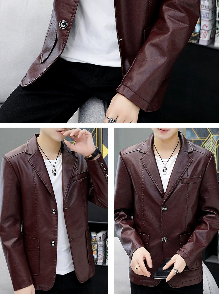 Men's Casual Business Motorcycle Leather Suit Jacket