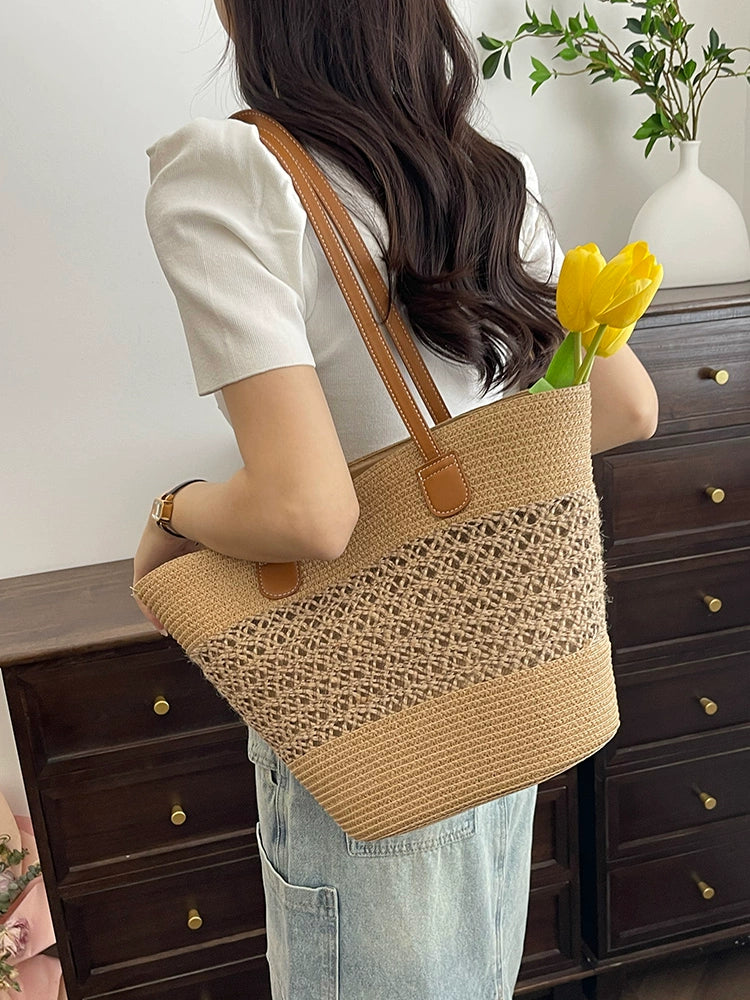 Women's French Shoulder Bag Work Clothing Straw Woven Bag