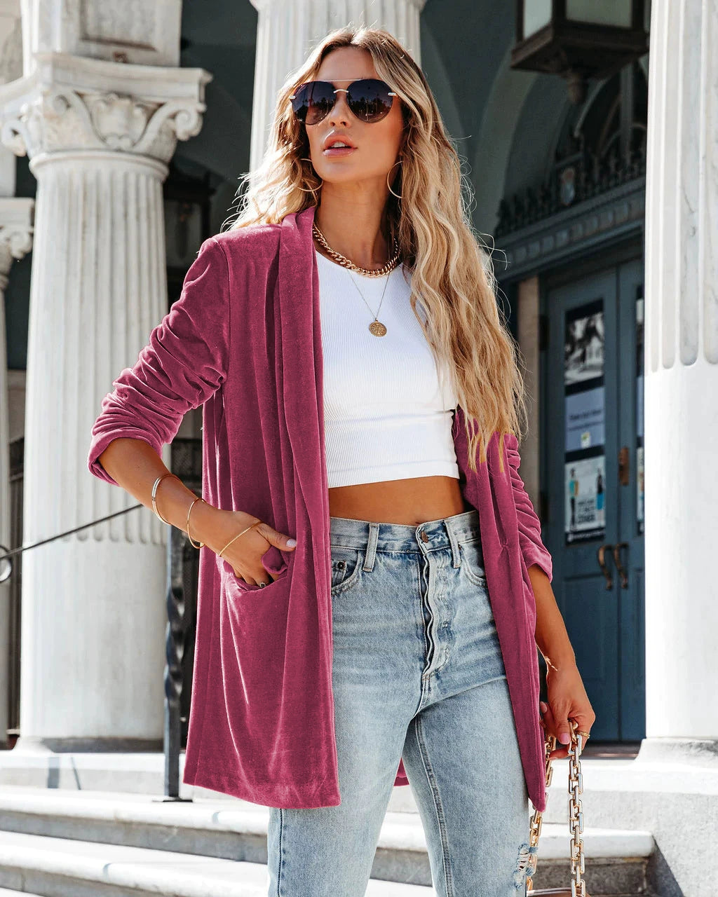 Lapel Long Sleeve Women's Fashion Coat Cardigan