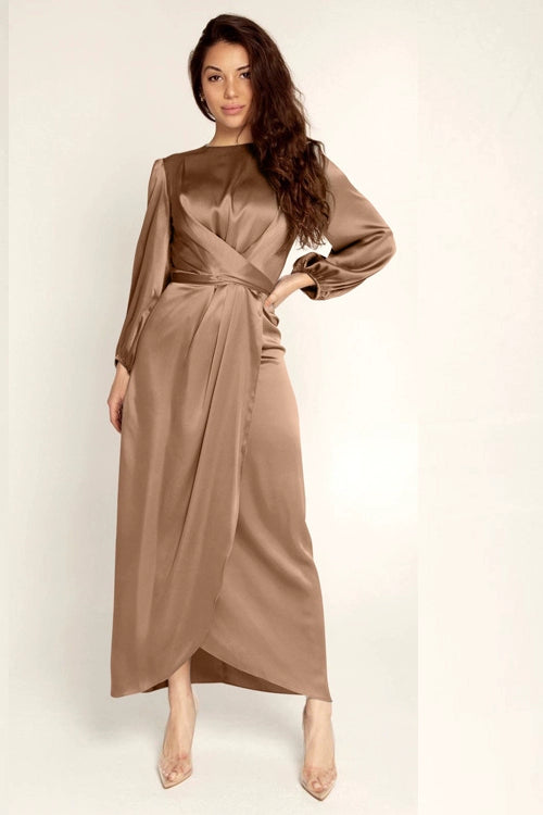 Feminine Tunic Dress Satin Maxi Dress Soft Waist Dress Satin Dress