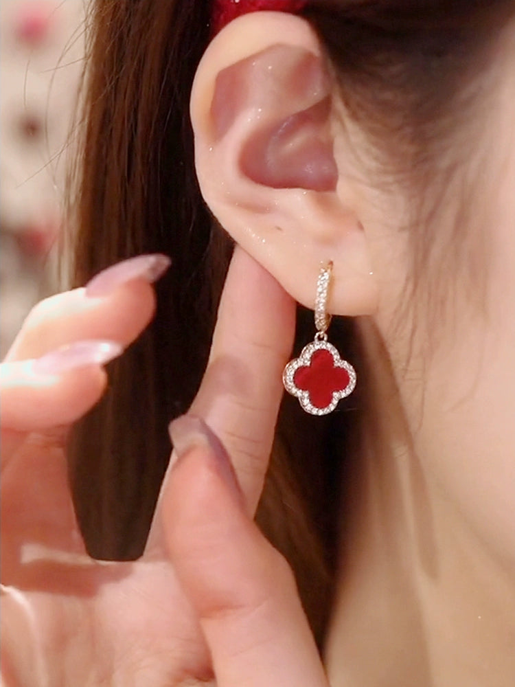 Classic Style Red Female Fashion Ear Jewelry Four-Leaf Clover