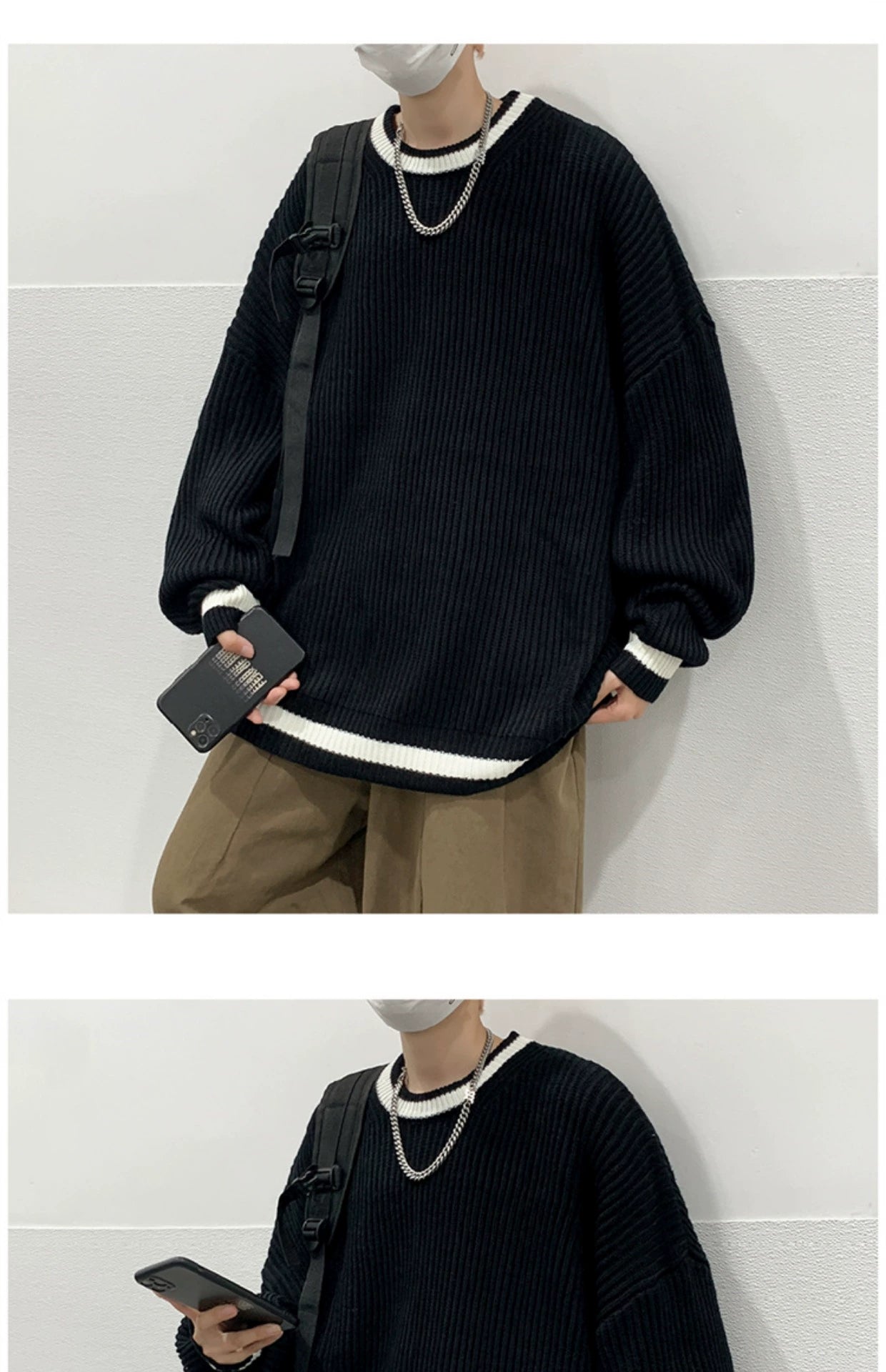 Fashion Brand Color Matching Handsome BF Idle Style Casual Sweater