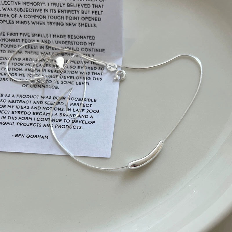 Niche Style Brand 925 Sterling Silver Eggplant Necklace Plain Silver Geometric Peas Stylish Minimalist Chic Cold Style