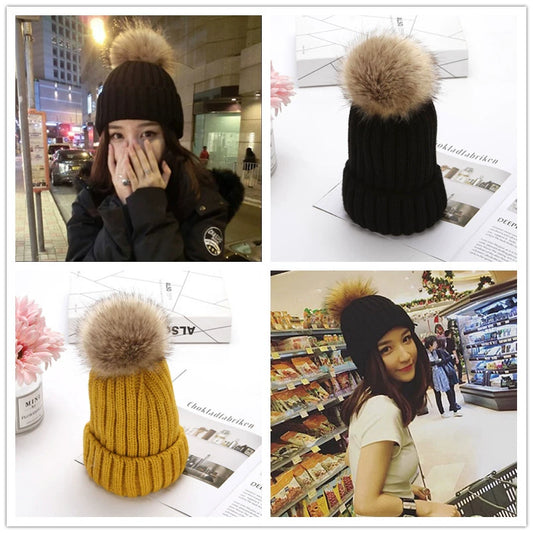 Women's Winter All-Matching plus Fluffy Balls Student Hat