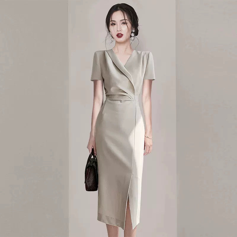 Western Style Exquisite Goddess Temperament Fashionable with Side-Slit Dress