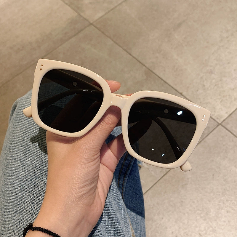 Plain Square Ins round Face Beige Female Street Shot Sunglasses