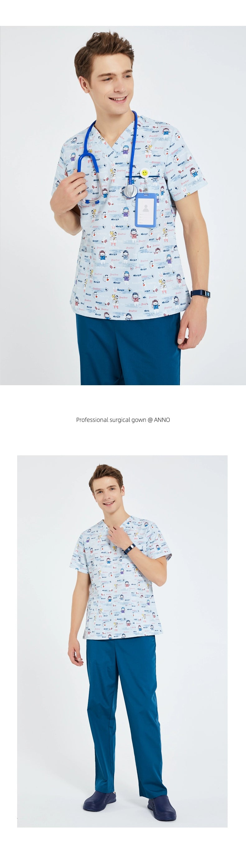 Annuo Printed Nurse Doctor's Pediatric Comfortable Work Clothes