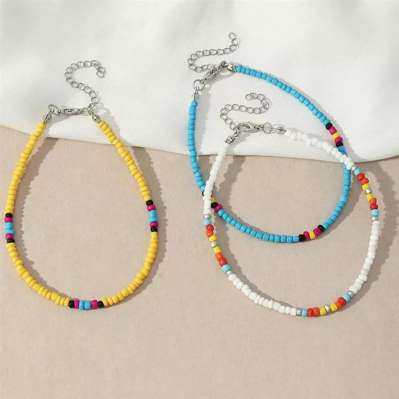 Cross-Border Bohemia Ethnic Style Color Bead Anklet Multi-Layer Hand-Woven Beads Ornament In Stock Ornament