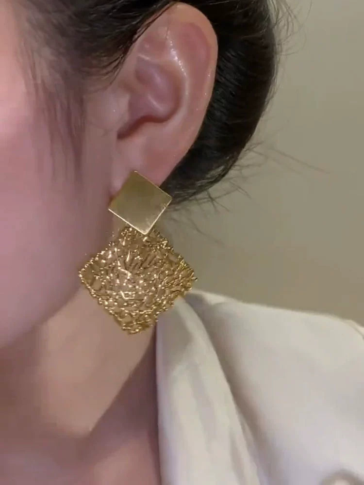 Niche Style Unique Geometric Cut Out Square Metal Earrings Fashion Elegant Simple Cold Style Stylish Classy Female New