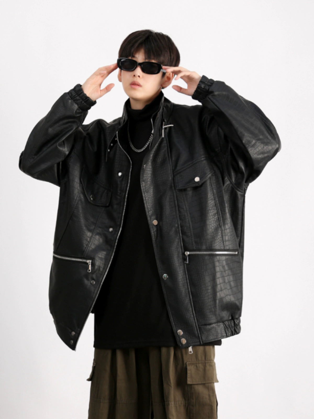 Mechanical Style Handsome Fancy Retro Leather Jacket Parka