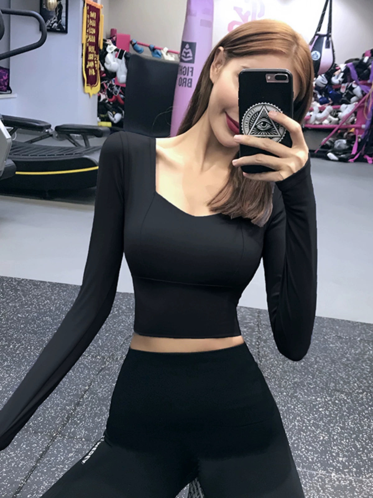 Yoga Stretch Women All-Matching Slim Fit Midriff-Baring Long Sleeve T-shirt