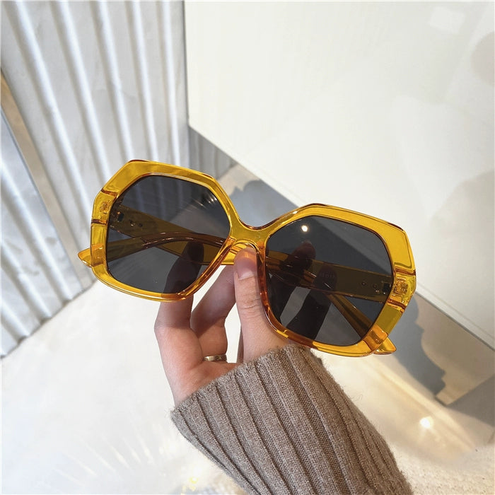 Fashion Style Super Cool Concave Shape Street Shot Sunglasses Stylish Big Rim round Face Face Small Jelly Color Fashionable Sun Glasses