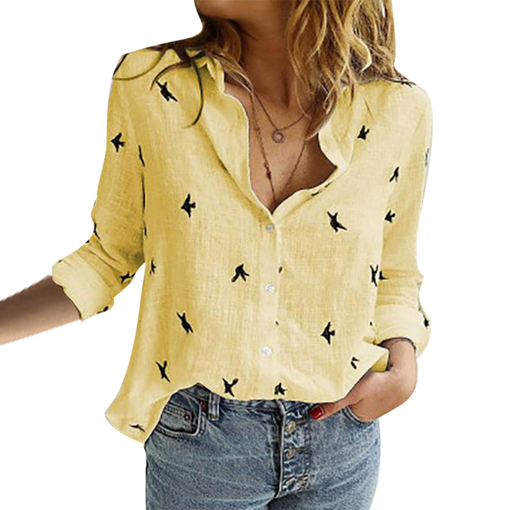 Women's Printed Lapel Long Sleeve Shirt Women Print Lapel Long Sleeve Shirt