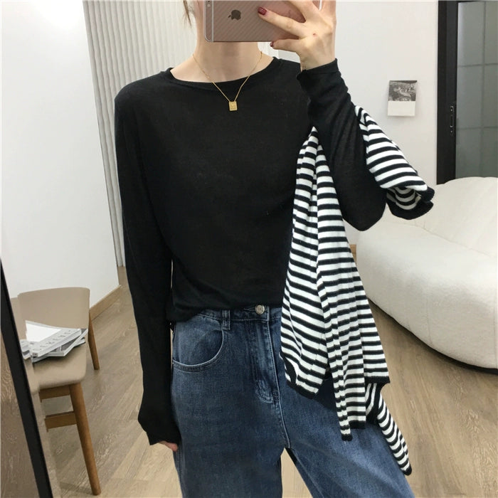 Simple Solid Color Long Sleeve Lightweight T-shirt