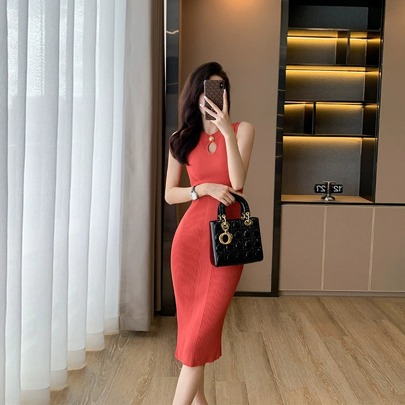 Classic Style round Neck Dress Silm Elegant Summer Wear