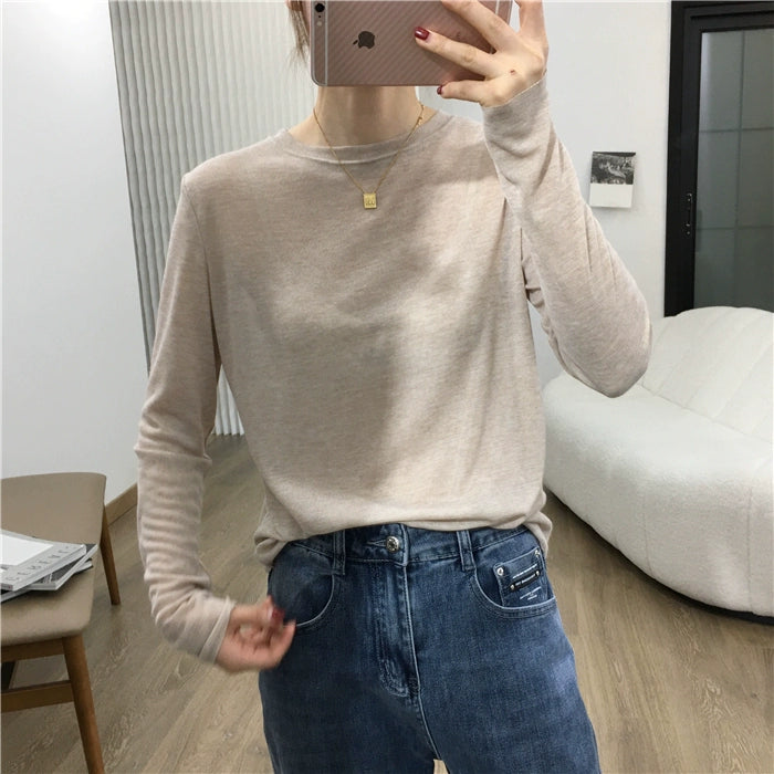 Simple Solid Color Long Sleeve Lightweight T-shirt