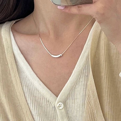 Niche Style Brand 925 Sterling Silver Eggplant Necklace Plain Silver Geometric Peas Stylish Minimalist Chic Cold Style