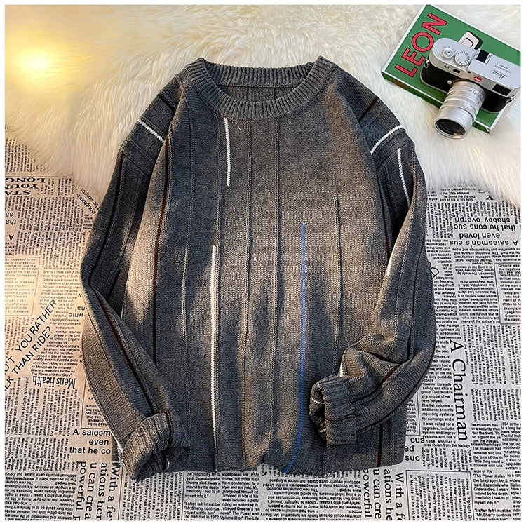 Color-Block Crew Neck Sweater Loose Ins Hong Kong Style Sweater