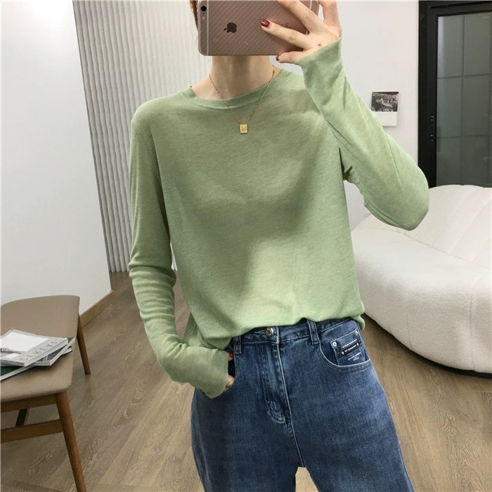 Simple Solid Color Long Sleeve Lightweight T-shirt