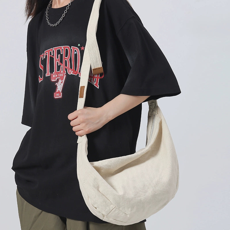 Trendy Ins Canvas Messenger Bag Women's Large Capacity Japanese Style Male Student Backpack Retro Dumpling Bag Casual Shoulder Bag