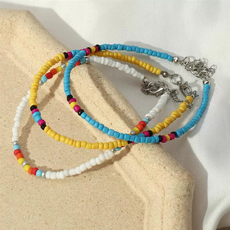 Cross-Border Bohemia Ethnic Style Color Bead Anklet Multi-Layer Hand-Woven Beads Ornament In Stock Ornament