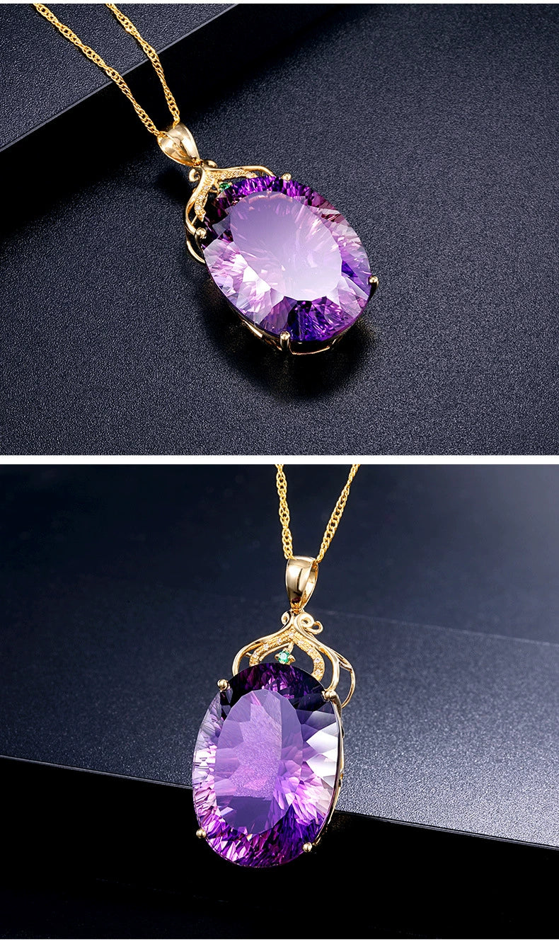 Korean Style 18K Gold Lvzuan Amethyst Cutting Female Pendant