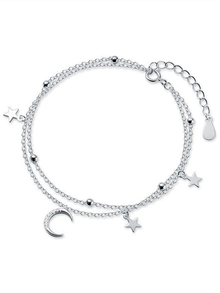 Fancy Double Circles Star Anklet Female 2024 New Arrival Trendy Summer Ins Special-Interest Design Non-Fading Titanium Steel Ankle Chain