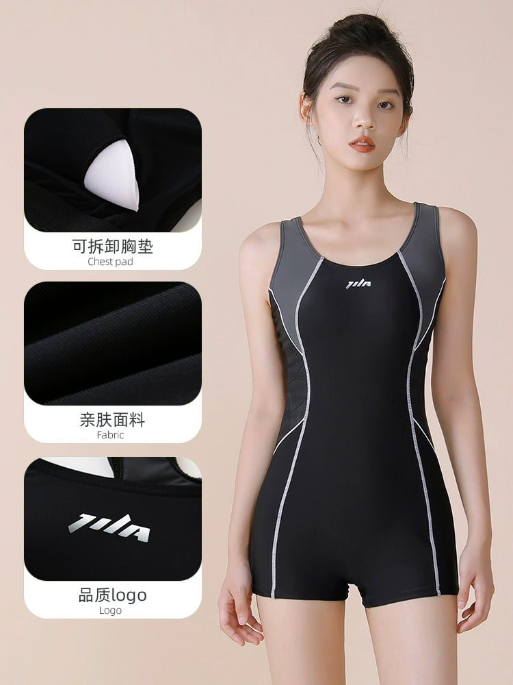 Jinglang Swimsuit Women's One-Piece 2024 New Arrival Summer Professional Racing Sports Conservative Plus Size Slim Looking Boxer Swimsuit