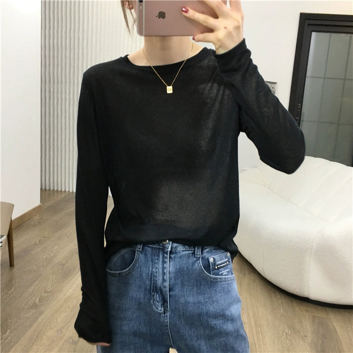 Simple Solid Color Long Sleeve Lightweight T-shirt