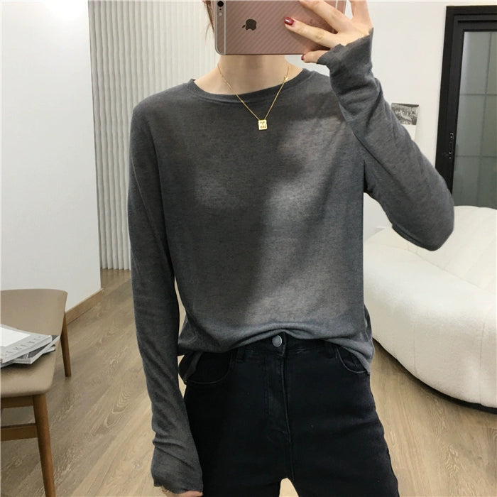 Simple Solid Color Long Sleeve Lightweight T-shirt