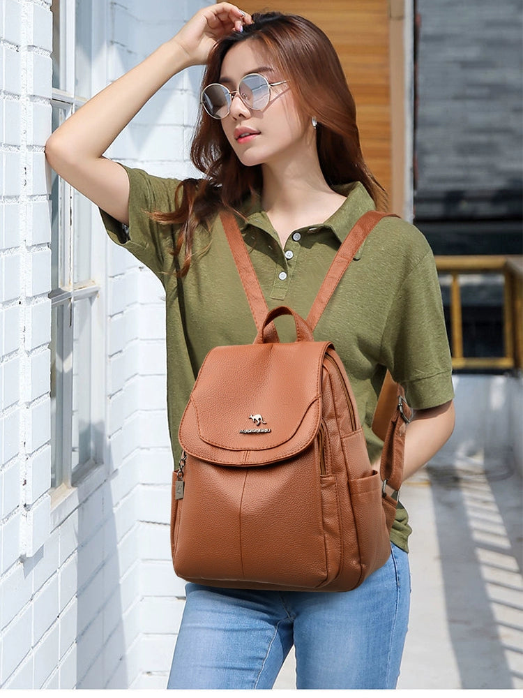 Leather Backpack Women's 2024 New Fashionable Backpack All-Match Leisure Bag Women's Backpack Large Capacity Travel Bag