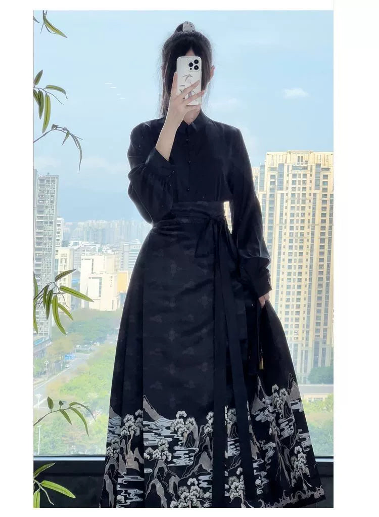 A Beautiful Land Ming Collar Daily Horse-Face Skirt Hanfu