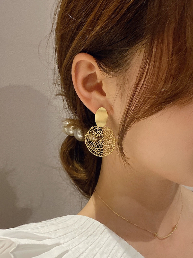 Metal Woven Mesh Dongdaemun Earrings Circle