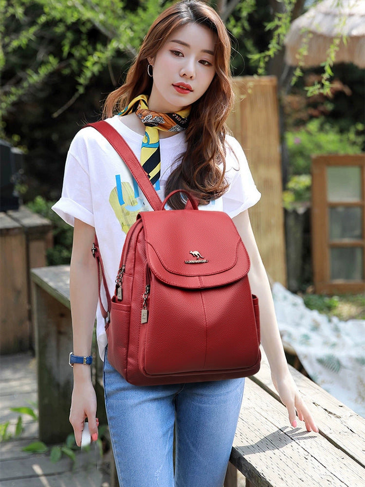 Leather Backpack Women's 2024 New Fashionable Backpack All-Match Leisure Bag Women's Backpack Large Capacity Travel Bag