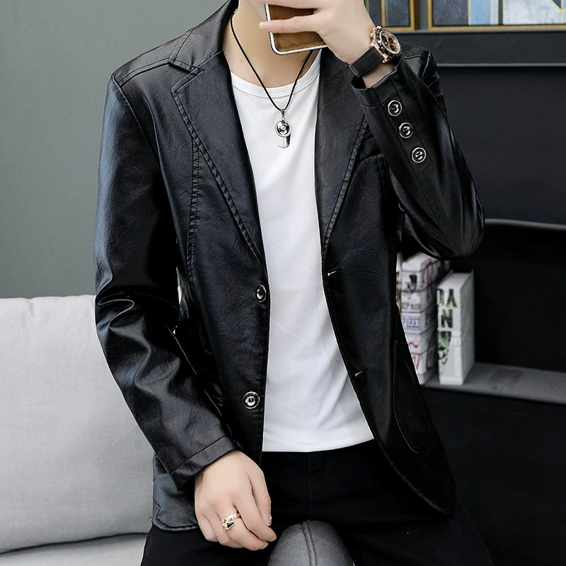 Men's Casual Business Motorcycle Leather Suit Jacket