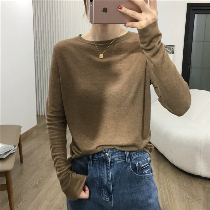 Simple Solid Color Long Sleeve Lightweight T-shirt