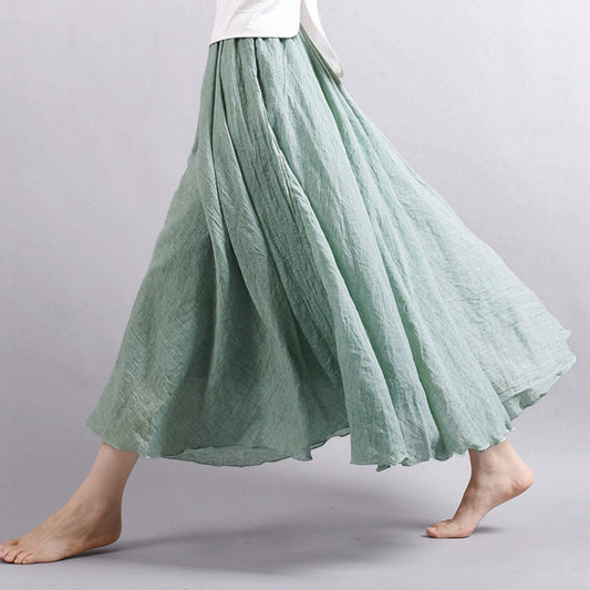 Women's Summer New Arrival Cotton and Linen A-line Skirt - Asymmetrical High Waist, Big Swing, Zen New Chinese Han Style