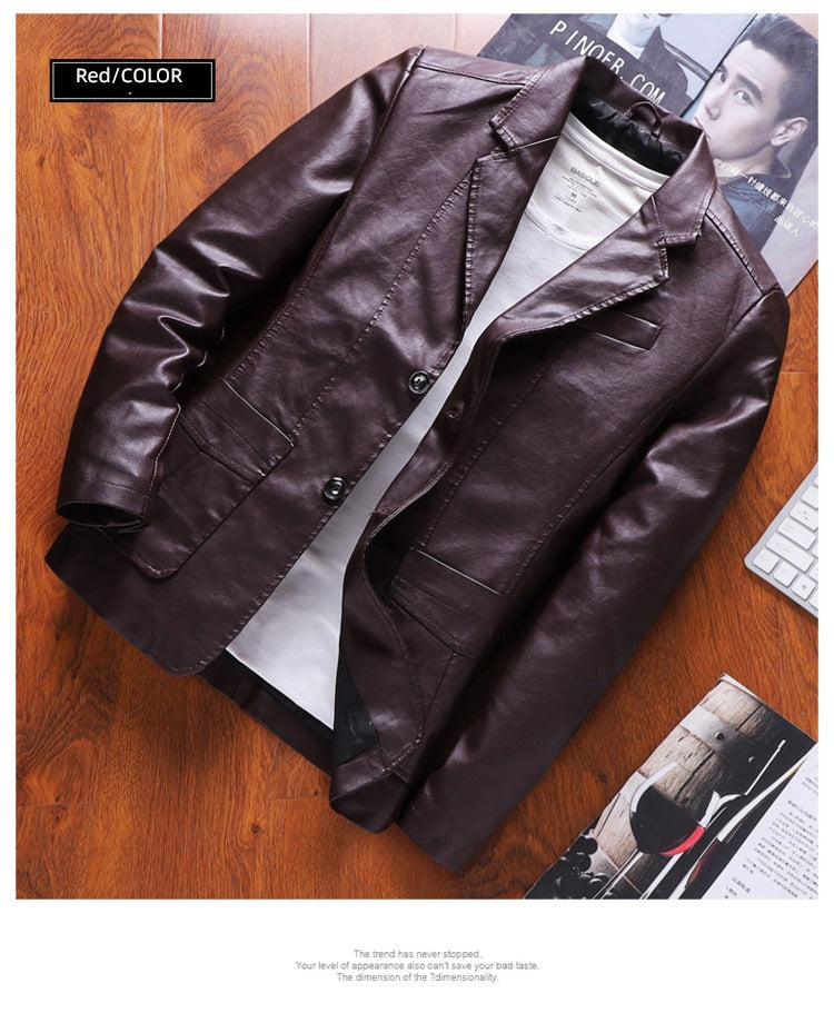 Spring Thin Casual Middle-Aged Suit Collar Leather Jacket