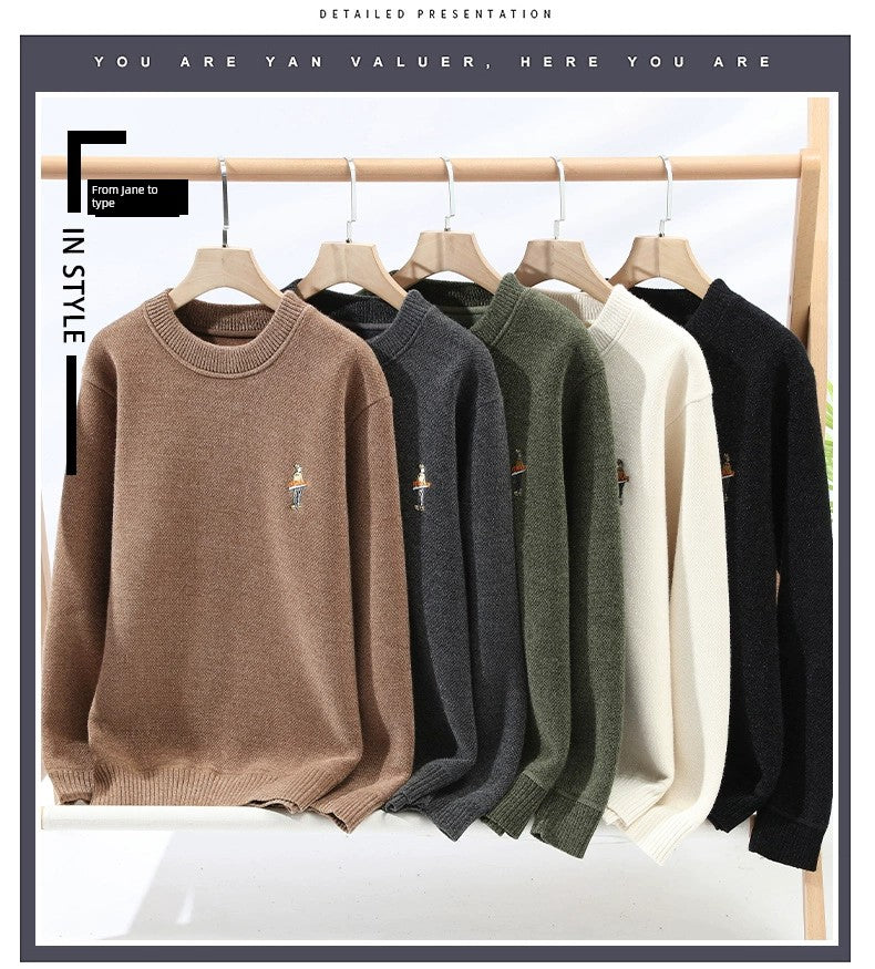 Fleece-lined Chenille Thermal round-Neck Knitwear Sweater