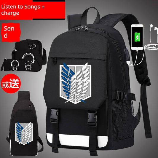 Backpack Free Wing Men Fashion Trend Schoolbag