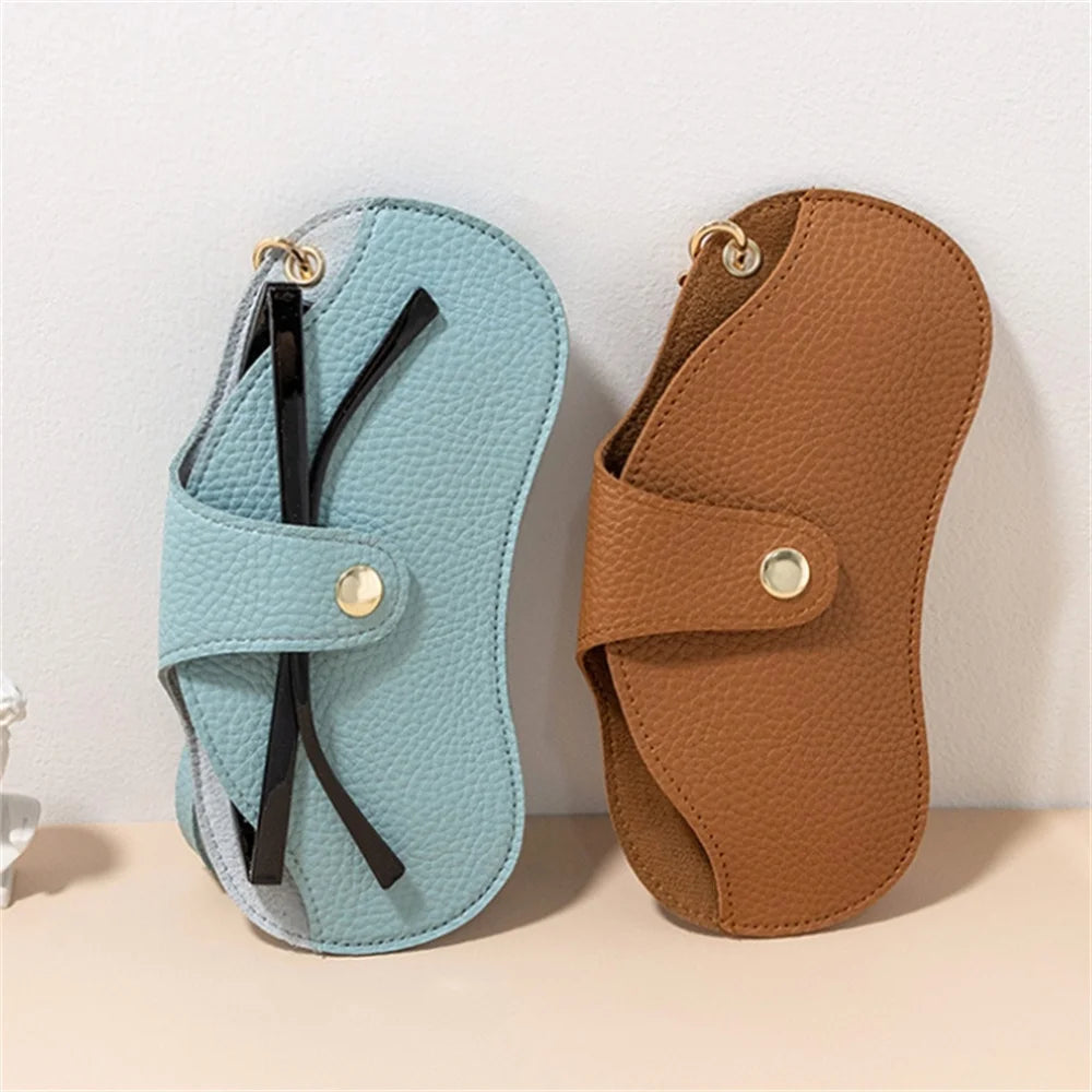 Portable Sunglasses Bag Women Retro PU Leather Glasses Case Eyewear Pouch Travel Glasses Storage Sleeve w/ Wristband Neck Strap