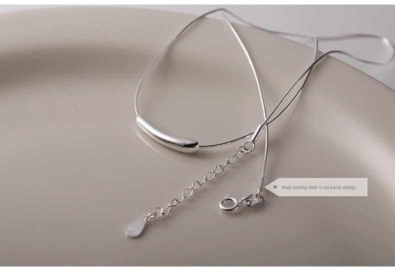 Niche Style Brand 925 Sterling Silver Eggplant Necklace Plain Silver Geometric Peas Stylish Minimalist Chic Cold Style