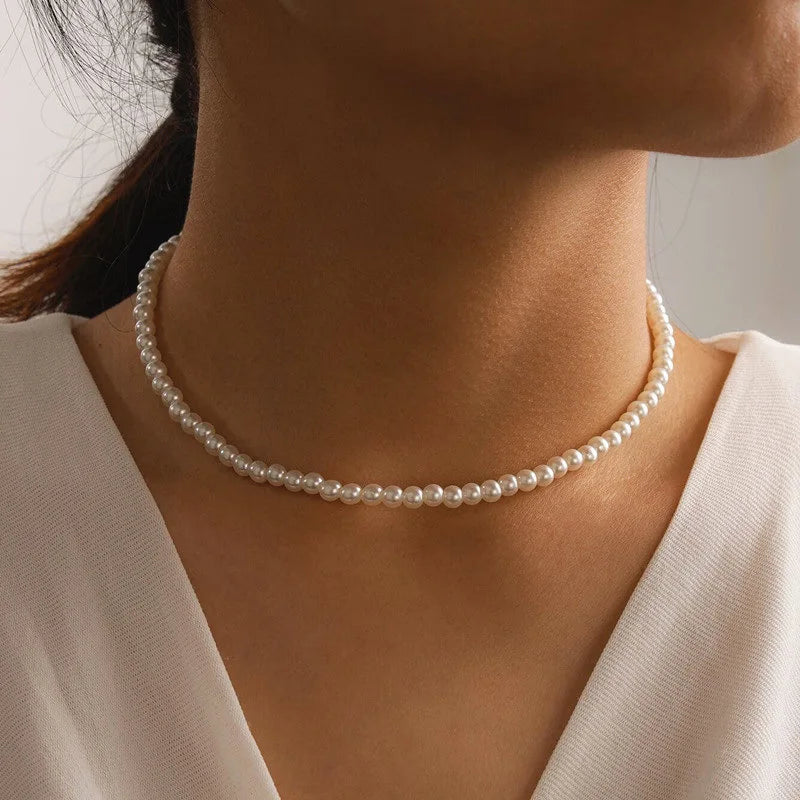 Trend Elegant Jewelry Wedding Big Pearl Pendant Chain Necklace For Women Fashion White Imitation Pearl Choker Necklace