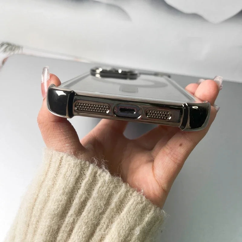 For Magsafe Transparent Phone Case For iPhone 11 12 13 14 15 Pro Max Plus Magnetic Shockproof Camera Protection Clear Cover